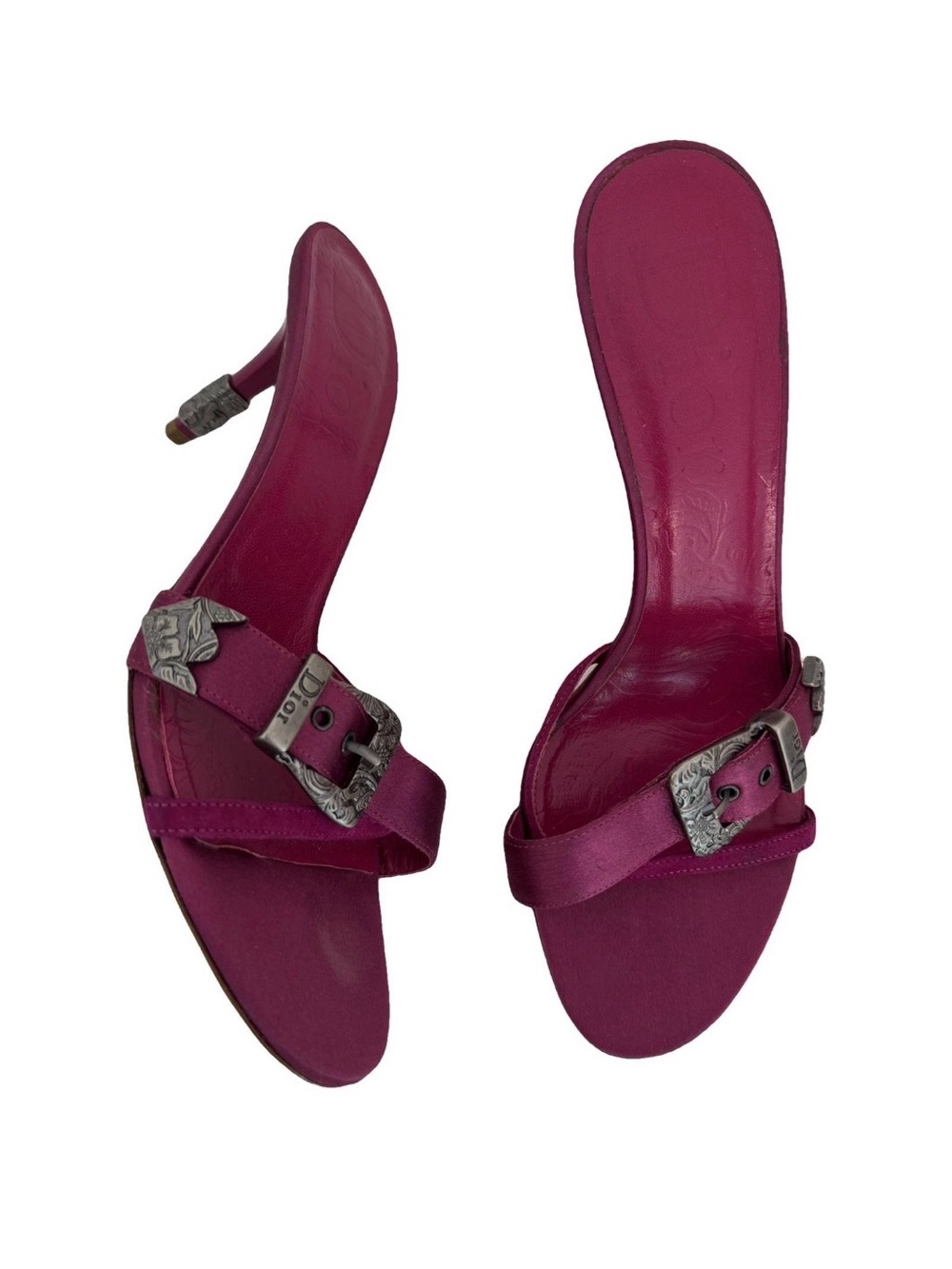 Dior Galliano Fall 2001 Pink Western Buckle Kitten Heel Sandals Vintage Shoes